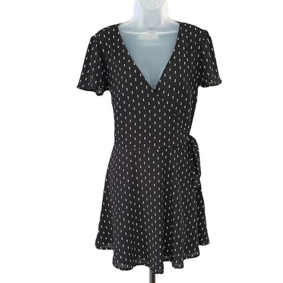 Abercrombie & Fitch sz L polka dot pattern dress side tie faux wrap - Picture 1 of 12
